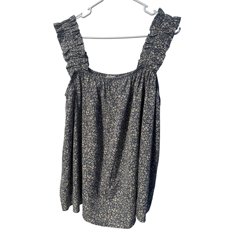 Jodifl Navy Blue Floral Ruffle Strap Square Neck Top H9168 Womens Large - Picture 2 of 6